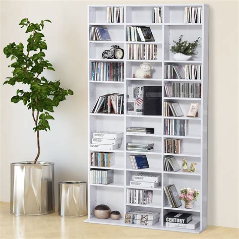 Homcom Cd Dvd Media Storage Shelves Shelf Racks Wood Display White Ebay