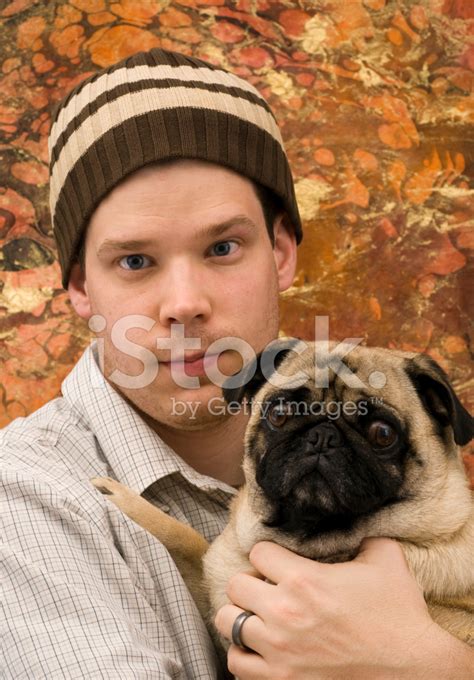 Man With His Pug Stock Photo Royalty Free Freeimages