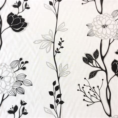 Bold Graphic Floral Black Ivory Grey Modern Design Cotton Linen Fabric