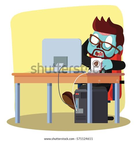 Zombie Businessman Drinking Coffee While Working Stock Vector Royalty