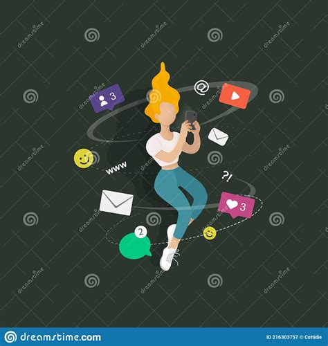The Girl Is Addicted To Cell Phones And Social Media Stock Vector