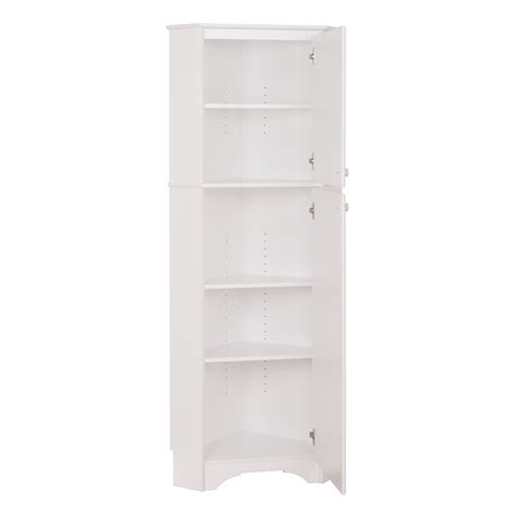 Elite White 2 Door Tall Corner Storage Cabinet At Futonland