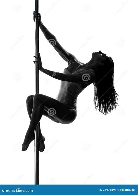 Woman Pole Dancer Crossed Knee Pose Silhouette Stock Photo