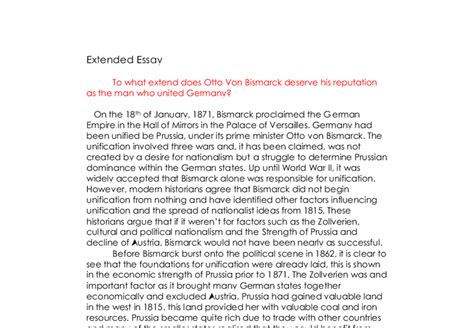 Extended Essay Bismarck And The Unification Of Germany A Level
