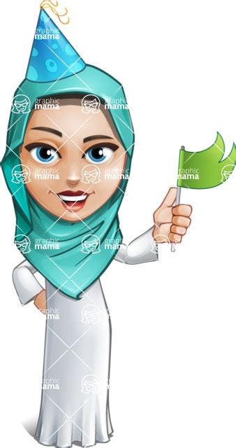 Cute Muslim Girl Cartoon Vector Character Aka Aida The Graceful Party