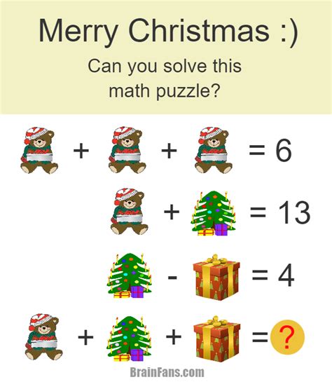 Christmas Math Puzzle For Genius Number And Math Puzzle Brainfans