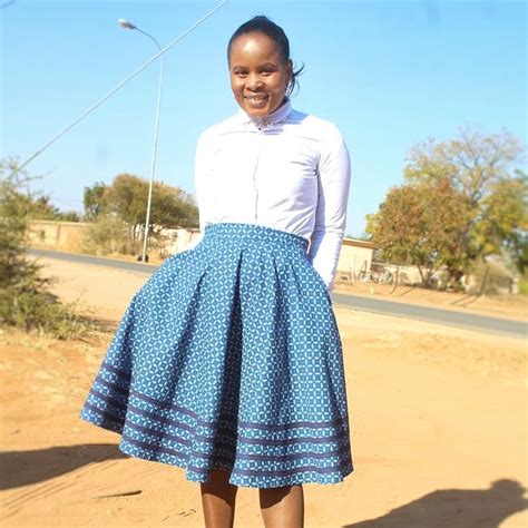 Traditional African Blue Shweshwe Wax Print High Waisted Skirt