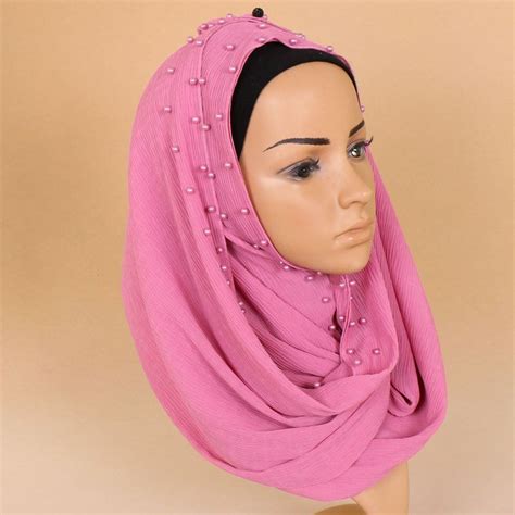 H1151 Big Size Bubble Chiffon Wrinkle Muslim Long Scarf With Handmade Beadingcan Choose Colors