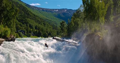 The Waterfall Prestfossen Waterfall River In Lom Lom Jotunheimen