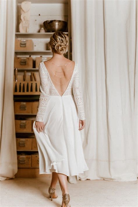 Luckde sommerkleider damen große größen, spitzenkleid midi brautkleider hochzeitskleider bridesmaid dress strandkleid freizeitkleider damen sommer knielange röcke hemdkleid. Midi-Brautkleid mit tiefem Rückenausschnitt und Boho ...
