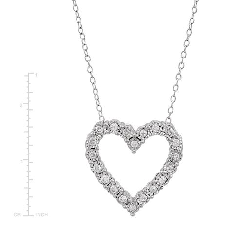 14 Ct Diamond Heart Pendant Necklace In Sterling Silver 18 Ebay