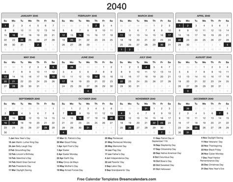 2040 Calendar