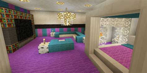 Minecraft Bedroom Pink Girl Purple Wallpaper Wall Design Canopy Bed Tv