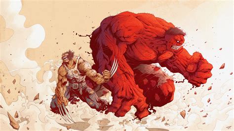 Wallpaper Illustration Wolverine Marvel Comics Hulk Red Hulk Art