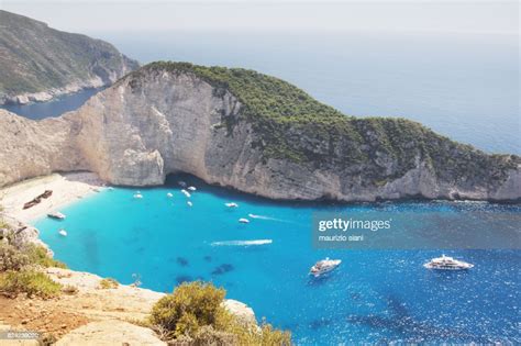 Zakynthos Greek Islands Elevated View Of Famous Navagio Shipwreck Beach