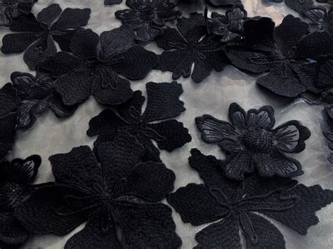 Black 3D big flower embroidery lace fabric - 3D lace & embroidery