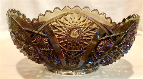 Vintage Imperial Glass Hobstar Smoky Amethyst Carnival Glass Bowl Centerpiece