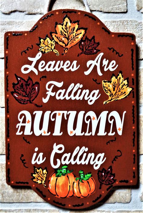 Leave Falling Autumn Calling Sign Fall Wall Art Door Hanger Seasonal
