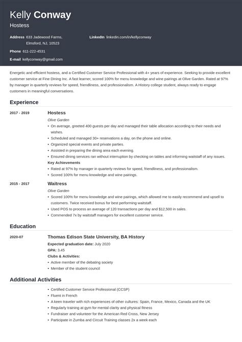 Hostess Experience Resume