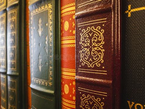 Old Vintage Leather Book Spines Stock Image Image Of Library