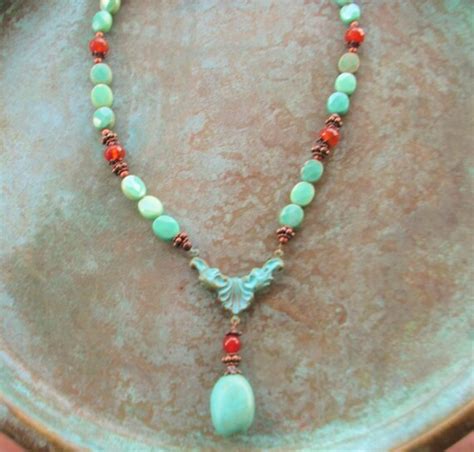 Patinaturquoise Necklace Carnelian Necklace Green Turquoise