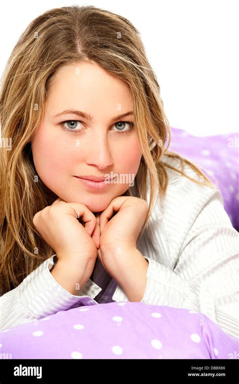 Young Woman Lying In A Bed Stock Photo Alamy