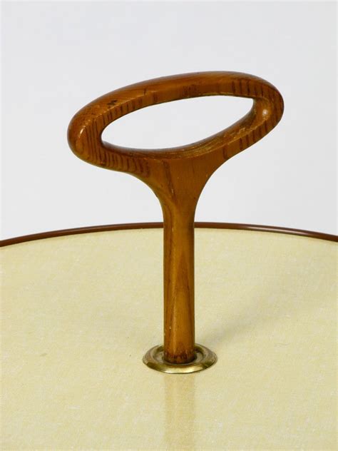 Rare Round Mid Century Modern Tripod Table With Walnut Handle And Legs
