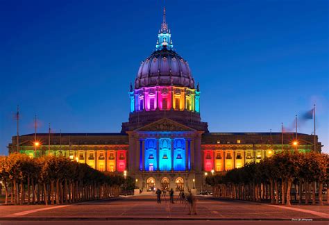 San Francisco City Hall Lights Up For Pride Rainbow Lights And Flags