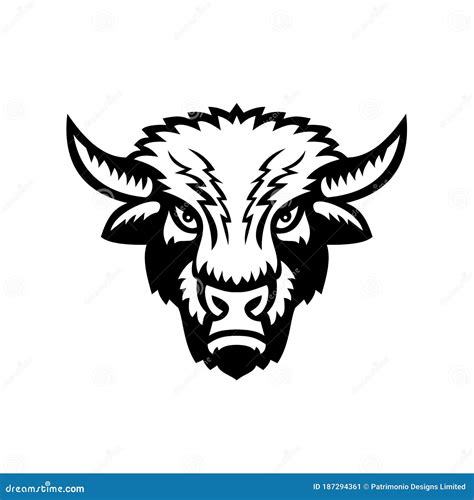 Bison Or American Buffalo Head Front View Sports Mascot Black And White