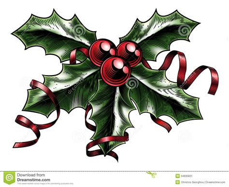 This pattern includes instructions on how to make the large bow, the holly and the wreath cover (and how to easily adjust the sizing to cover any sized wreath base). Vintage Christmas Holly Illustration Stock Vector ...