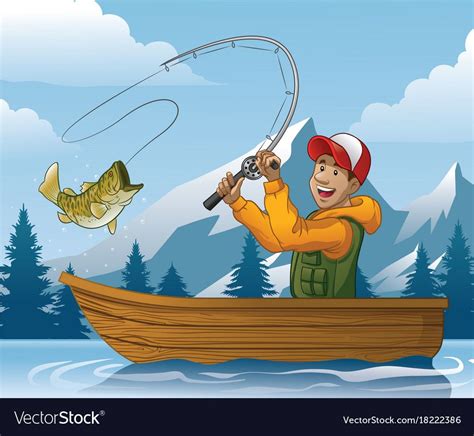 A Man Fishing In A Boat With Two Fish