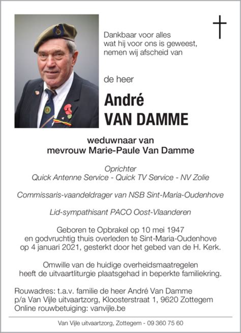 Miguel van damme vecht al jaren tegen leukemie maar kreeg deze week op enkele dagen tijd schitterend nieuws: André Van Damme († 04/01/2021) | Inmemoriam