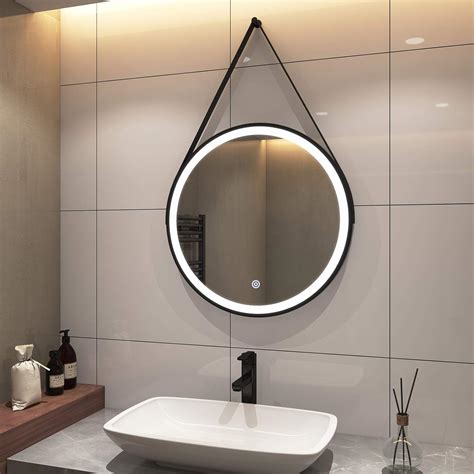 Emke Bathroom Led Vanity Mirror 24 Inch Round Black Bathroom Mirror With Lights For