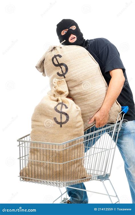 Happy Robber With Sacks Full Of Dollars Stock Image Image Of Gangster