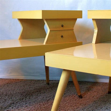 Atomic End Tables Vintage 50s Mid Century Modern Blonde 2 Tiered End