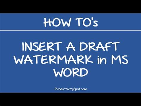How to remove watermark from word document 2010? How to Insert Draft Watermark in MS Word - YouTube