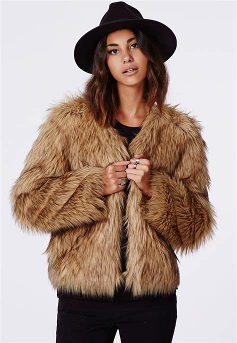 belle faux fur cropped jacket brown coats and jackets missguided faux fur cropped jacket