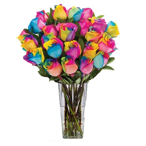 The Ultimate Bouquet Gorgeous Rainbow Rose Bouquet In Clear Vase 24
