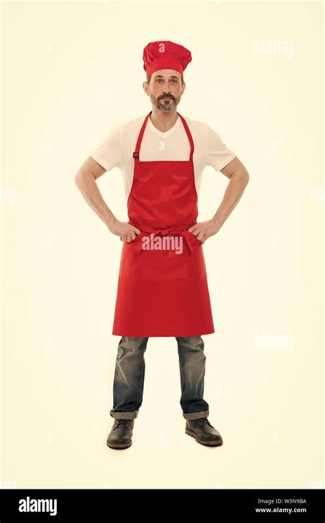 Housework Includes Cooking And Cleaning Bearded Mature Man In Chef Hat And Apron Senior Cook