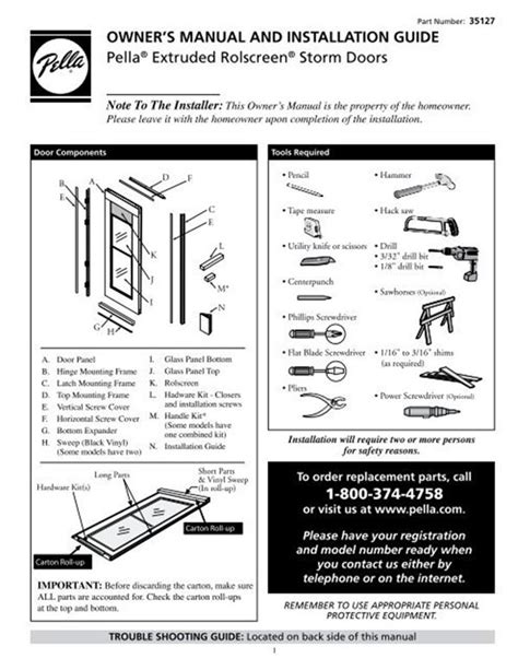 Pella Patio Door Parts Diagram