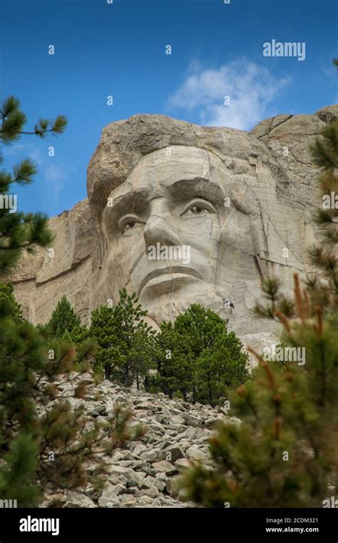 Closeup Of Abraham Lincoln Carved Into Mount Rushmore In Rapid City