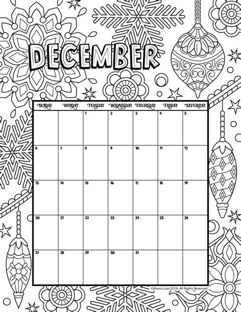 December 2020 Calendar Coloring Pages Printable December Calendar