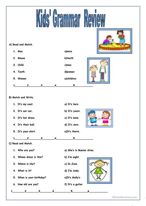 While i used to teach a lot of kids in canada, a. Kids' Grammar Review - English ESL Worksheets for distance ...