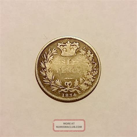 Rare 1834 Great Britain William Iv 6 Pence Km 712 Fine