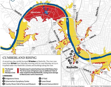 Nashville Flood 2010 Map Nashville Flood Map Tennessee Usa