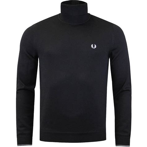 Fred Perry Knitted Merino Roll Neck Jumper In Black