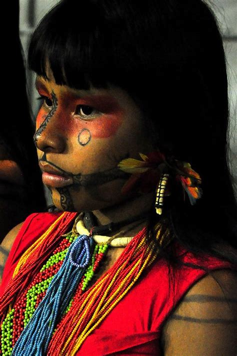 South America Portrait of a Karajá Iny girl with traditional painted