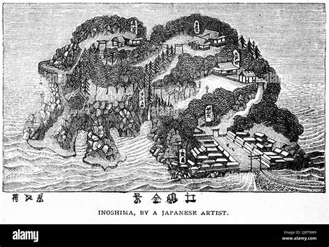 Engraving Of Enoshima Island In Japan From A Voyage In The Sunbeam By