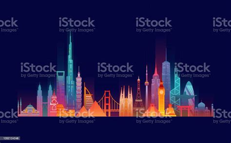 World Skyline Travel And Tourism Background Vector Flat Illustration