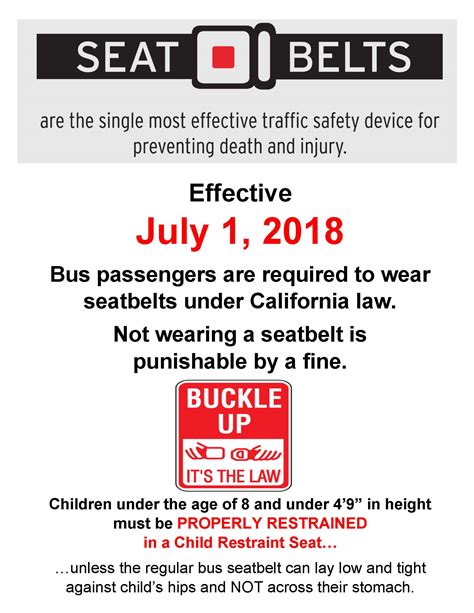 new california seat belt law for buses